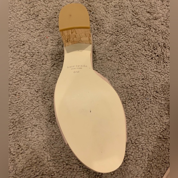 Kate Spade Leather Scalloped Peep Toe Cork Heel Mule Clog Sandals - Picture 5 of 5